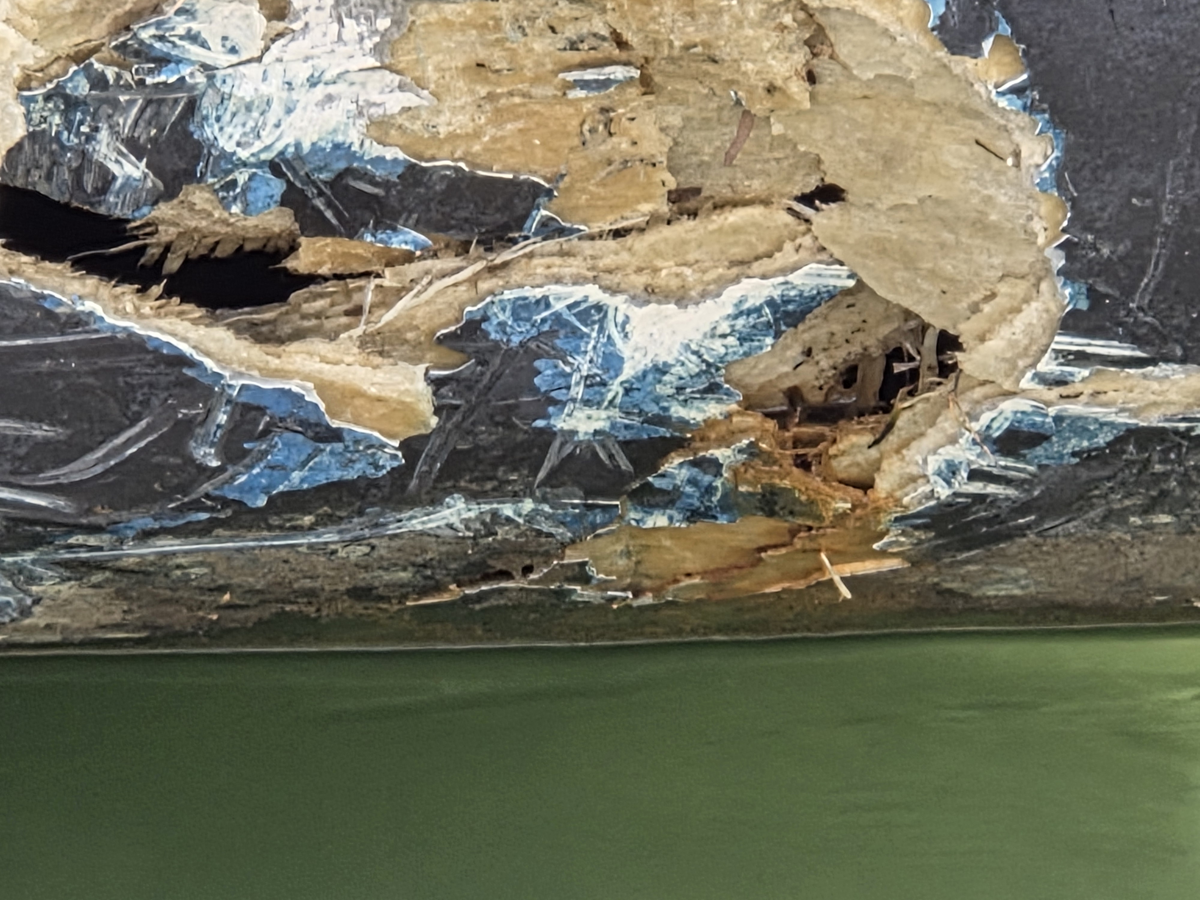 Second hull penetration point below the waterline, fibreglass and timber structure breached